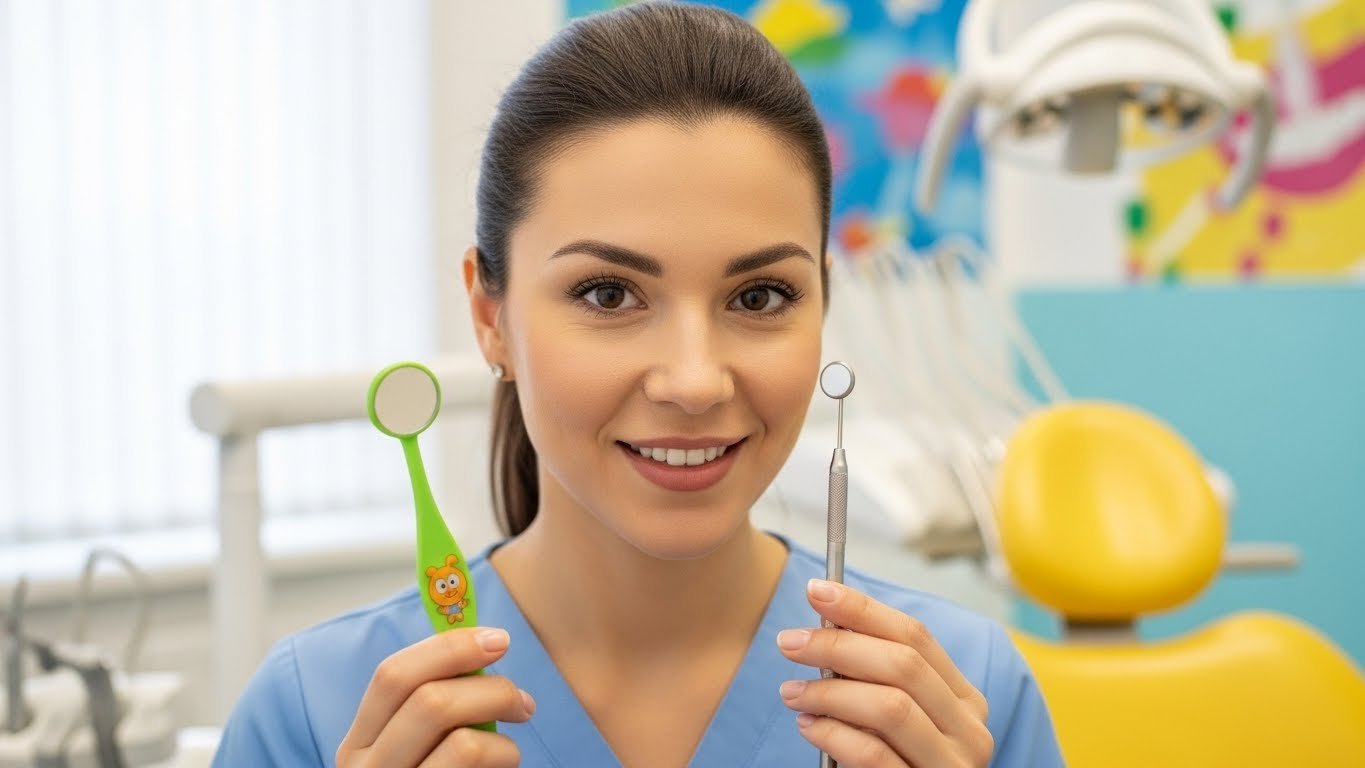 Criança feliz no dentista